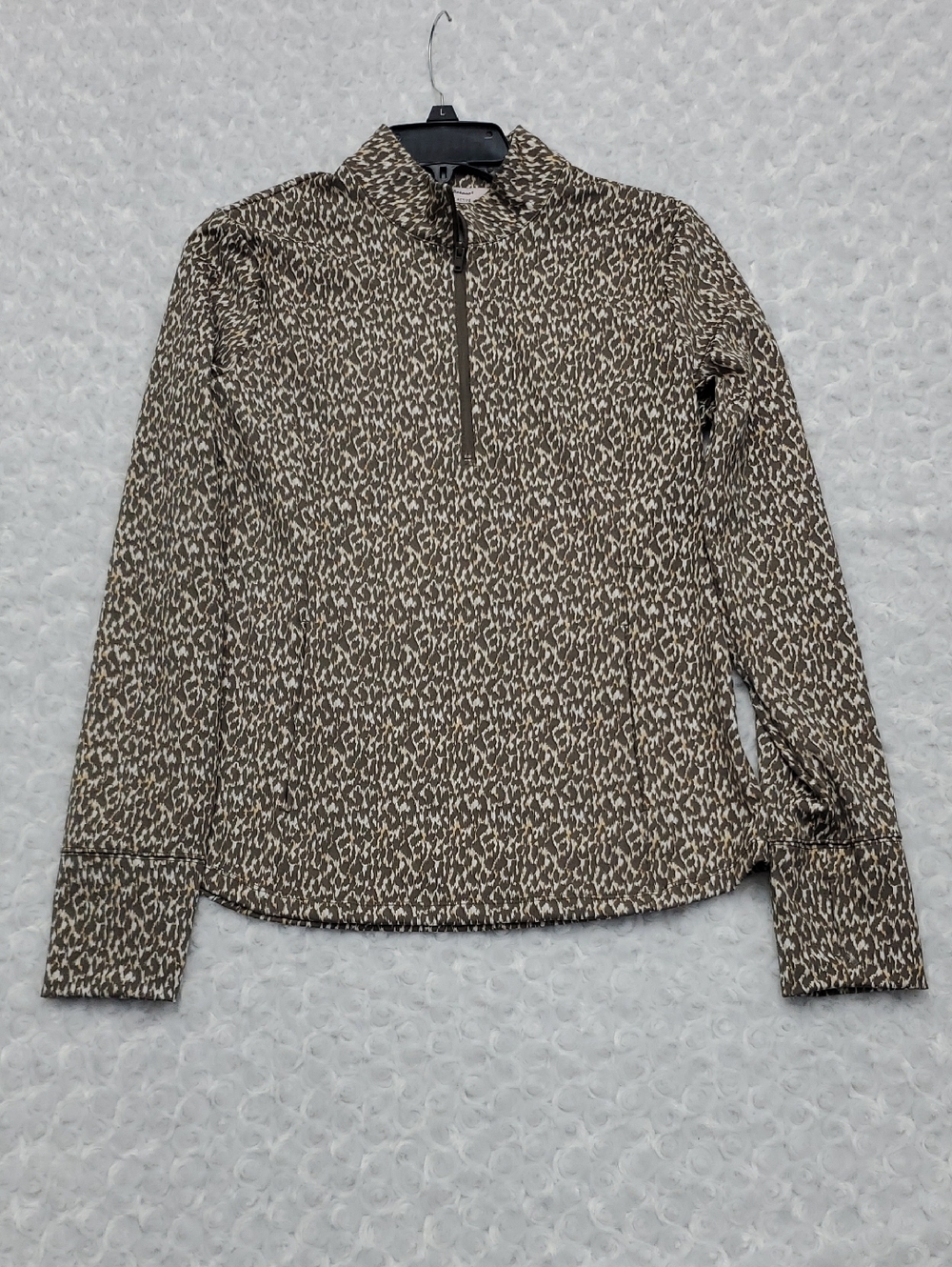 Leopard Print Quarter-Zip Pullover in Brown and Cream